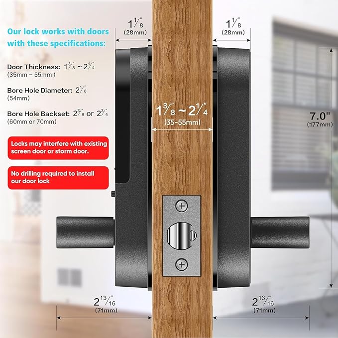 Keyless Entry Keypad Smart Door Lock with Handle & Knob – Digital Deadbolt for Front, Bedroom, Office & Interior Doors, App Control for Airbnb, Guests & Kids, Easy DIY Install (No Fingerprint)