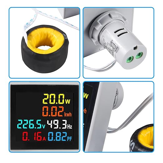 Alinan 6 in 1 AC Display Meter AC50-300V 100A 110V 220V Voltage Power Factor Frequency Electric Energy Monitor Ammeter Voltmeter Tester Digital Color LCD Volt Amp Watt Detector Reader Panel