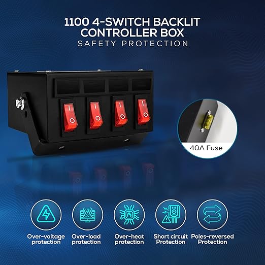Ultra Bright Lightz 1100 4-Switch Backlit Controller Box | Emergency Vehicle Strobe Warning Lights | Siren | Speaker