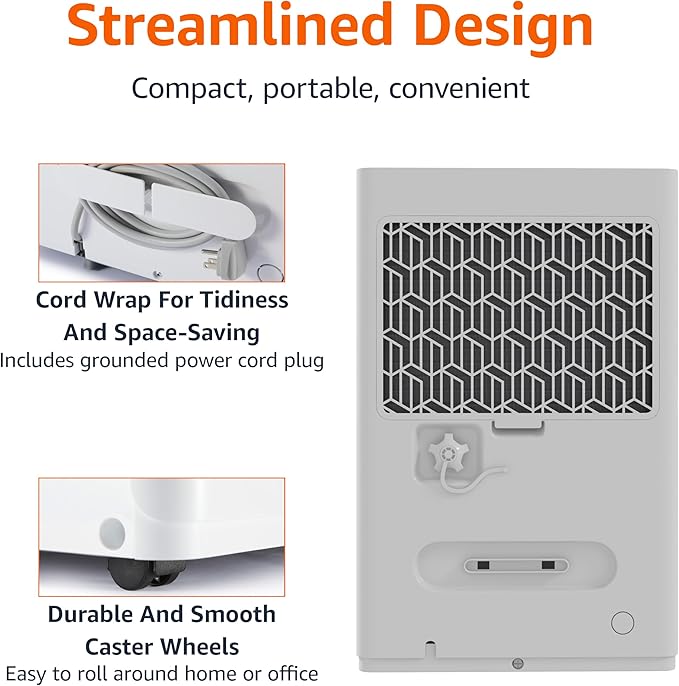 Amazon Basics Large Dehumidifier for Rooms, Energy Star Certified,Effectively Reduces Humidity, With Advanced Moisture Control, Timer, Auto-Defrost, Overflow Protection, up to 4000 SFT, 50 Pint, White