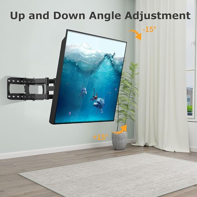 WNJQBY Full Motion TV Wall Mount for Most 26-65 Inch Flat/Curved 4K LED LCD TVs, Rotate Articulating Arms Swivel and Tilt Wall Mount TV Bracket Max VESA 400X400 mm,Fits 12″/16″ Wood Studs
