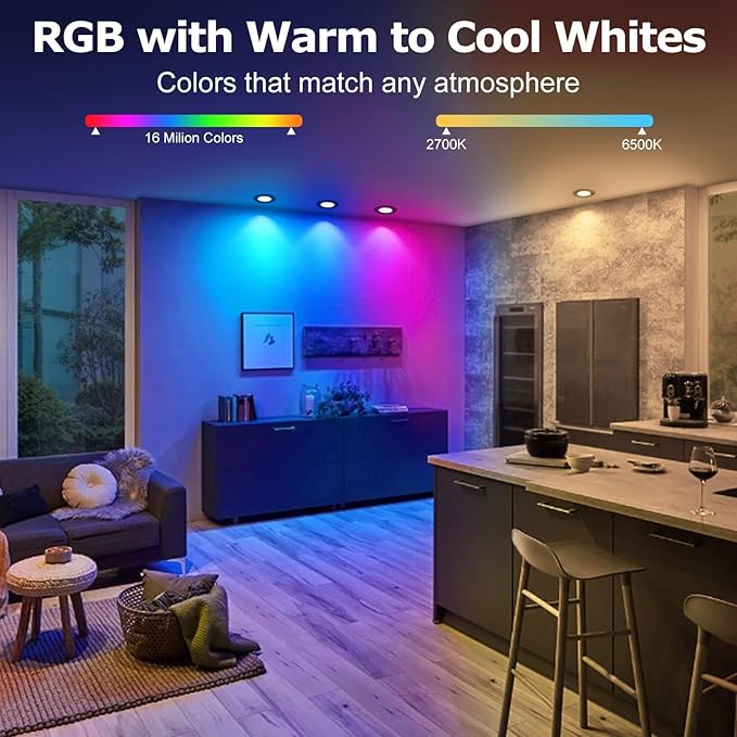 LightingWill 2 Inch Recessed Lighting, Smart WiFi LED Downlight, 5W LED Ceiling Light Compatible with Alexa/Google Assistant, Dimmable RGB & 2700K-6500K, 120V with Driver, Black Trim (10 Pack)