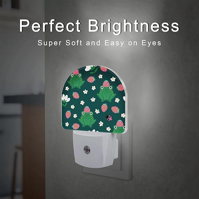 sndheke Strawberry Frogs with Daisies Flowers Night Light Plug into Wall,Cute Childish Frog Dusk to Dawn Night Light Plug in,0.5w Energy Saving NightLight for Kids Boys Girls Home Decor