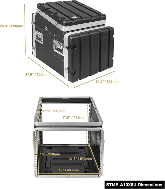 Sound Town Lightweight and Compact 8U ATA ABS Rack Case, with Slant Mixer Top, 21" Depth, 10U Top and 8U Side Spaces (STMR-A10X8U)