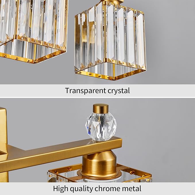 FDPBY Bathroom Vanity Lights 3-Light Modern Crystal Vanity Light Gold Bathroom Light Fixtures Over Mirror Crystal Bathroom Vanity Lighting Fixtures