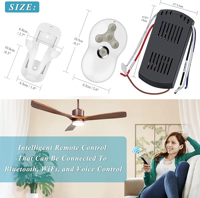 Universal Hunter Ceiling Fan Remote Control Kit, Smart Wi-Fi Control Kit for Hunter Harbor Breeze Hampton Bay, Compatible with Alexa, Google Assistant and Smart Life App, 3-Speed, Light Dimmer