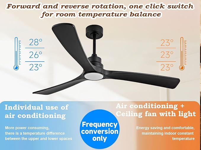 Gaizw Ceiling Fans with Lights, 60 Inch Ceiling Fan with Light and Remote Control, Quiet DC Motor 3 Blade Ceiling Fan for Farmhouse Living Room Bedroom Office Indoor Outdoor(Black Fan)