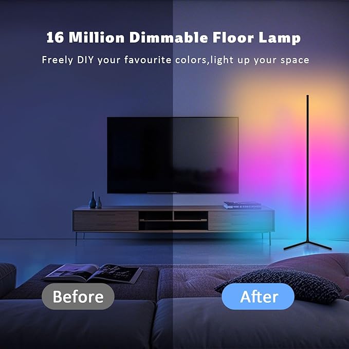 Tyute LED Corner Floor Lamp, 68+ Scenes, 16 Million Colors Corner Light with App & Remote Control, 65” Smart RGB Ambient Lighting with Music Sync, Mood Lighting for Bedroom, Living Room, Gaming Room