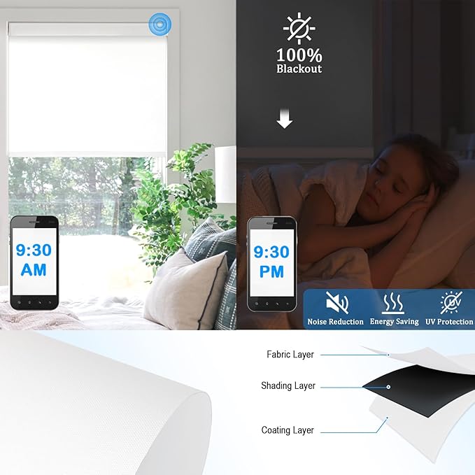 COOLWINDS Motorized Blinds with Remote Cordless Automatic Motorized Shades Custom Blinds for Windows Smart Curtains Compatible with Alexa Google Home(Blackout Ivory White,W38 x H72in)