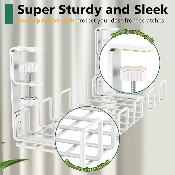 Under Desk Cable Management Tray, L 15.7''W 6.3'' No Drill Steel Desk Cable Organizers, Wire Management Tray Cable Management Rack, Desk Cable Tray Wire Organizer With Desk Cord Organizer