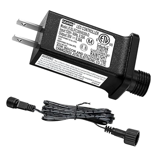 30V 0.3A Class 2 Power Supply Replacement LED Transformer IP44 LED Light Controller Low Voltage Transformer for Christmas String Light Inflatable Device (30V9W 8Modes 1PC)