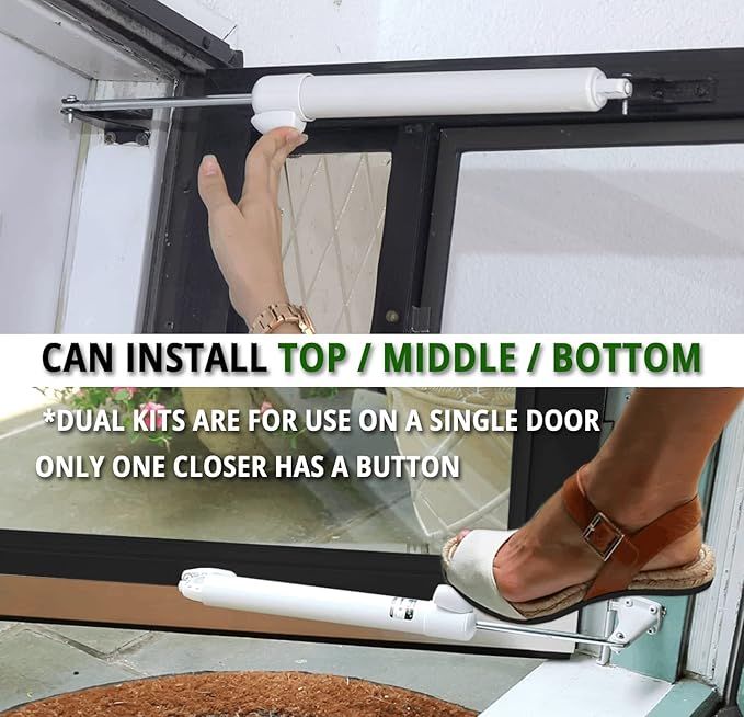 GREENSTAR Touch 'n Hold Smooth - Dual Door Closer System - Heavy Duty - for (Medium and Heavy Weight) Storm, Screen, & Security Doors - New Doors or Replacement for Previous Units (White)