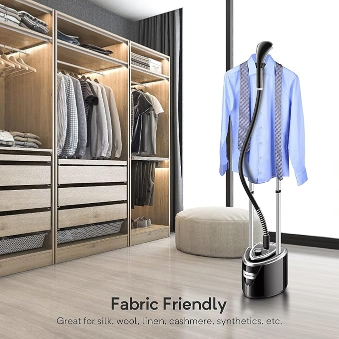 Gerank Steamer for Clothes, 1500W Standing Garment Steamer with 35s Fast Heating, 2.5L Water Tank for 1.5H Steaming, Adjustable Height Stand with Clothes Hanger, Professional Wrinkle Removal