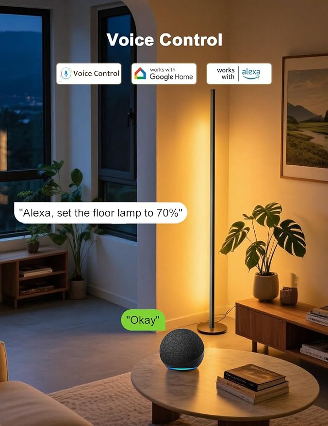 Corner Floor Lamp Compatible with Alexa, Smart LED Corner Lamp 55", APP & Remote Control with Music Sync, 16 Million Colors & Timer, Color Changing Ambient Lighting for Living Room Bedroom Game Room