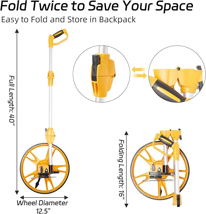 YS YUSON 12 Inch Rolling Measuring Wheel in Feet, Digital Measuring Wheel for Construction, Outdoor, Wheel Measurement Roller with Tape Measure and Canvas Carrying Bag, One Key to Reset, Up to 9999Ft