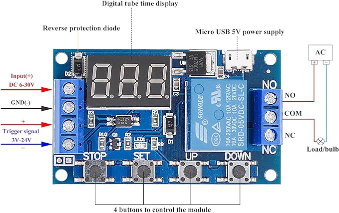 [2 Pack] DC 6-30V Timer Relay Programmable Delay Relay Module Cycle Timer with LED Display / 5V Micro USB, Smart Home Controller