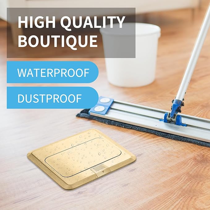 Vagueior Pop Up Floor Electrical Outlet Stainless Steel Box Kit, 5V/4.8A USB Outlet, 20A Tamper-Resistant Receptacle Outlet, Waterproof Power Socket, ETL Certified，Gold（1Pack