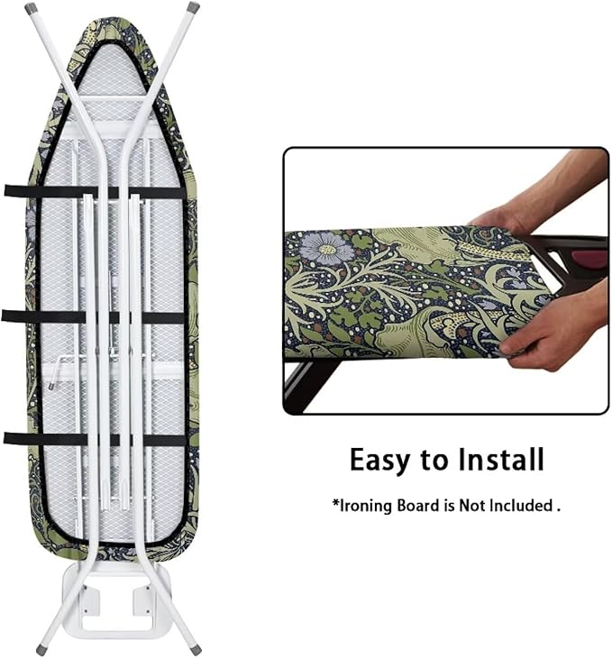 ZCFYGDX William Morris Prints Ironing Board Cover with Elastic Edge 3 Bottom Nylon Buckle Straps Breathable Resist Scorch Staining Suitable for Size-S Iron Board House Oil Paintings Art Decor