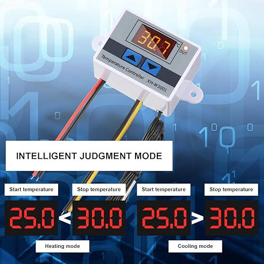 XH-W3001 Digital LED Temperature Controller Module Digital Thermostat Switch with Waterproof Probe Programmable Heating Cooling Electronic Thermostat Range from -50℃ to 110℃ (12V 10A 120W) (4 Pieces)