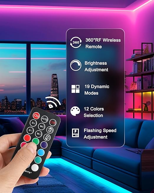 32.8ft LED Strip Lights, HitLights RGB 5050 Color Changing LED Light Kit Ultra Brighter 300LEDs Flexible Light Strips with RF Remote and UL Power Supply for Home Room Party TV Bedroom