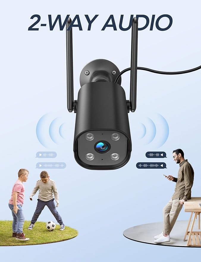 GNCC 2K Outdoor Security Camera, IP65 Weatherproof, Night Vision, Motion Sound Detection, Two-Way Audio, CCTV Camera for Home Compatible with Alexa & Google Home, 2.4GHz WiFi, 10ft Power Cable Black