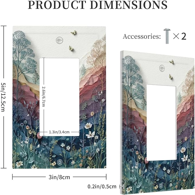 Bvtewkhz Wildflowers Rustic Flowers Floral Plants Light Switch Covers Wall Plate Decorative Vintage Mountain 1 Gang Single Rocker Electrical Faceplate Switch Plates for Bathroom Kitchen Home
