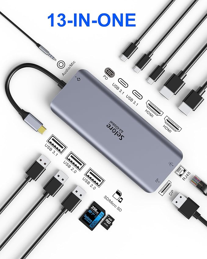 USB C Docking Station Dual Monitor,USB C to HDMI Adapter,Type C Hub Multiport Adapter with Displayport,100WPD USB3.0,SD/TF,Ethernet,3.5mm Audio,Laptop Docking Station for Dell/Hp/XPS/Surface.etc