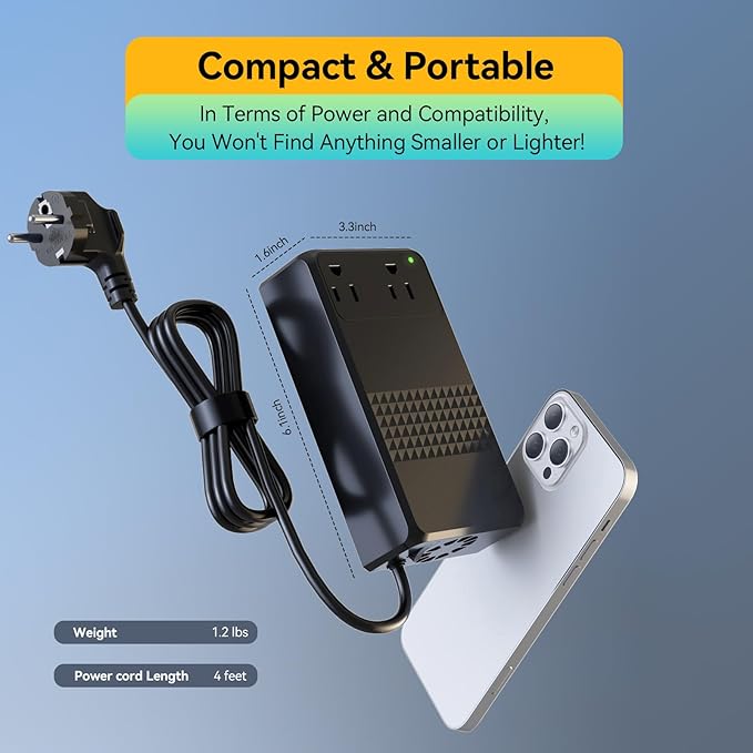 220V to 110V Voltage Converter, 600W AC Sockets Power Any American Appliances Overseas, 48W GaN USB Charger, Universal Power Plug Adapter Voltage Converter US to Europe International Travel