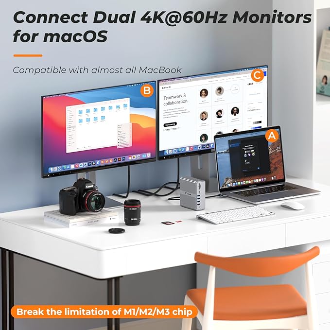 DisplayLink Docking Station Dual Monitor 4K@60HZ for MacBook, Windows, TobenONE Universal Mac mini M4 Dock with 2 HDMI & 2 DP, 65W Power Delivery, 7 USB, USB-C 3.1, Ethernet, SD/TF