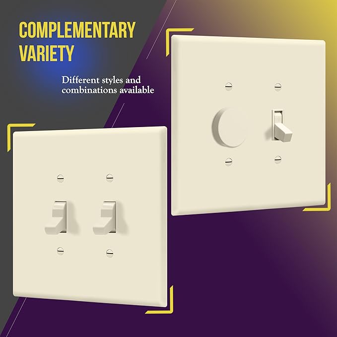ENERLITES Jumbo Double Toggle Switch Cover, Two Gang Light Switch Wall Plate, Gloss Finish, Oversized 2-Gang 5.5" x 5.5", Unbreakable Polycarbonate Thermoplastic, UL Listed, 8812O-LA, Light Almond