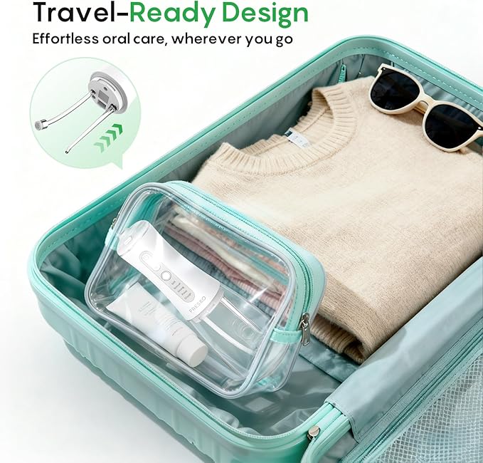 FRESKO Water Dental Flosser for Teeth, 300ML Flosser with Constant Pressure, Rechargeable Oral Irrigator Cleaner for Travel with 5 Jet Tips, IPX7 Waterproof