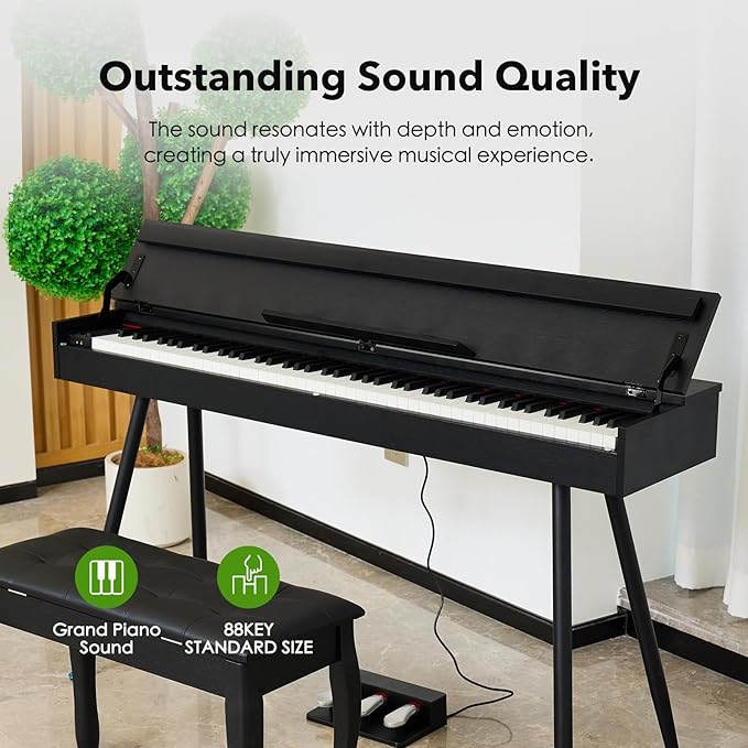 KUMENG Digital Piano 88 Key Weighted Keyboard,Full-Size Desk Progressive Hammer-Action Electric Piano For Beginners, With Sheet Music Stand, Pedal,Power Adapter, Headphone Mode, Usb-Midi