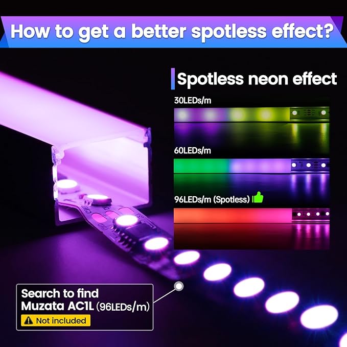 Muzata 10Pack 3.3FT/1M Plus-Size Spotless LED Channel Black LED Strip Diffuser Channel with Milky Frosted White Diffuser Cover U103 BW 1M