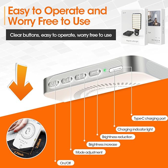JINGCOOL Magnetic Selfie Light, Portable Phone Light Clip, Rechargeable Ring Light for Video Recording, Conference, Live Streaming, TikTok, Makeup, Compatible with iPhone, Laptop, and Camera, White