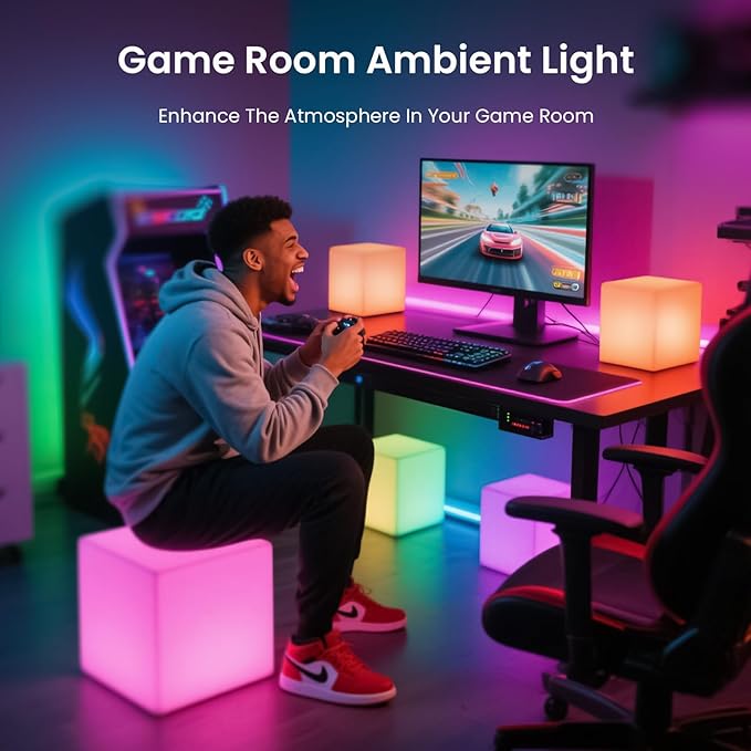 LOFTEK 7-inch LED Cube Night Lights: Rechargeable RGB 16 Colors Changing Light with Remote Control, IP65 Waterproof Cordless Table Lamp Night Light for Home Bedroom, Adults Kids Room Décor