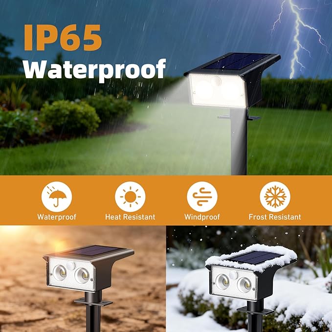 btfarm Solar Spot Lights Outdoor Waterproof, 2 Pack/3 Modes Motion Sensor Lights, Solar Powered Spotlights 2-in-1 Auto On/Off for Outside Pathway Yard Garden Landscape Lighting, Cool White