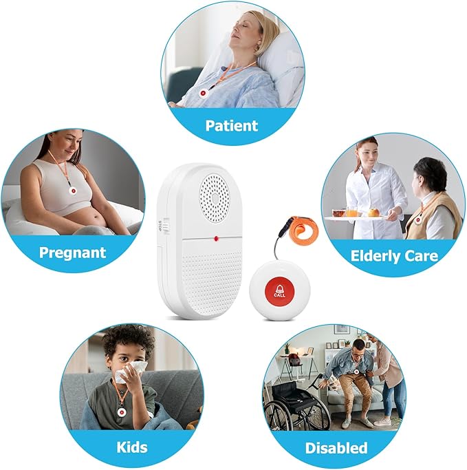 CallToU Caregiver Pager Call Button Elderly Wireless Call Button Vibration Pager Nurse Calling Alert System for Home Elderly Disabled Patient 2 Transmitters 1 Receiver