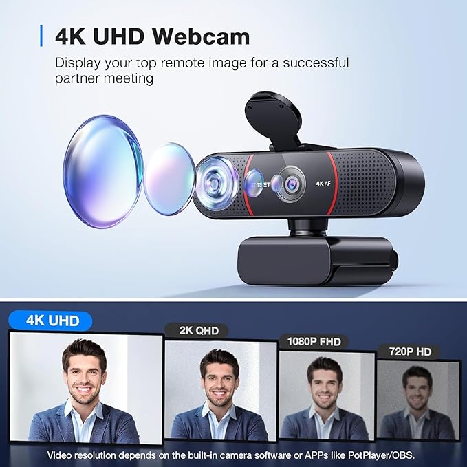EMEET C960 4K Webcam for PC, 4K UHD Sony Sensor, PDAF Auto Focus, Dual AI Noise-Cancelling Mics, Auto Light Correction, 73° FOV, Plug&Play Webcam w/Privacy Cover, Works w/Zoom/Teams/Skype/Google Meet