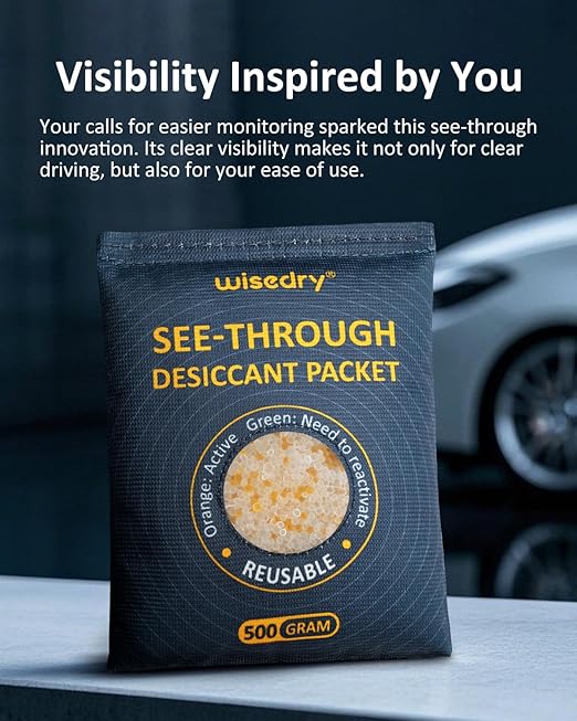 wisedry 2 x 500 Gram See-Through Silica Gel Desiccant Packets, Large Capacity Moisture Absorbers Bags, Color-Indicating Desiccant Packs for Storage, Reusable Gun Safe Dehumidifier