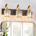 FDPBY Modern Bathroom Vanity Light, 3-Light Black Gold Wall Sconce with Crystal Accents, Over Mirror Bathroom Lighting Fixture, 23.62" Long Dimmable Vanity Lamp for Makeup, Easy Installation
