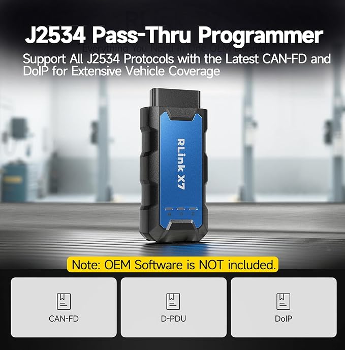 TOPDON J2534 VCI Tool, High-Speed EnhancedJ2534 VCI, J2534 Pass-Thru OEM Functions and Diagnostic Tool, Supports J2534/D-PDU/CAN-FD/DoIP, 8 Vehicle Brands Supported, RLink X7