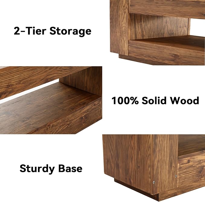 LITTLE TREE 70.86-in Extra Long Solid Wood TV Stand for 55/65/75/80 inch TV, 2-Tier Entertainment Center, Media Console Table with Storage Shelf, TV Stands for Living Room, Bedroom, Chestnut