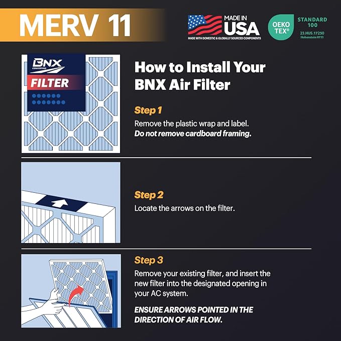 BNX TruFilter 14x24x1 Air Filter MERV 11 (12-Pack) - MADE IN USA - Allergen Defense Electrostatic Pleated Air Conditioner HVAC AC Furnace Filters for Allergies, Pet, Smoke, Allergy MPR 1200 FPR 7
