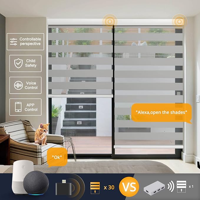 MUSCLEAREA Motorized Blinds with Remote, Cordless Automatic Zebra Shades, Smart Blind for Windows, Grey, 28 x 72