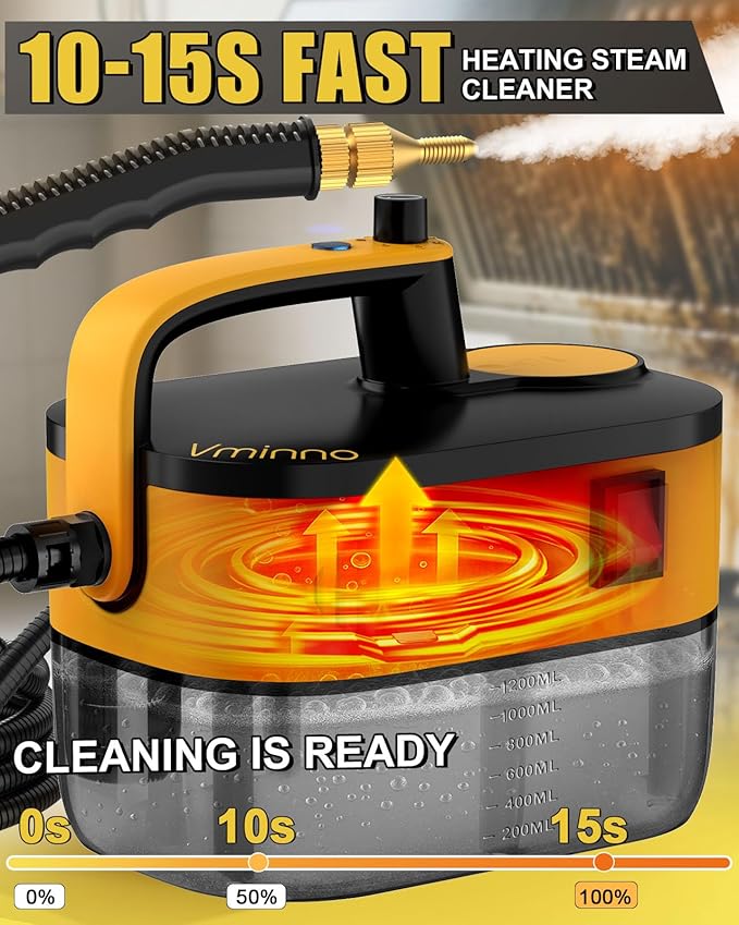 Heavy Duty Steam Cleaner for Home, Fast Heating & 1.2L Tank, 6-Level Adjustable Pressurized Portable Steamer for Cleaning with 11 Accessories for Grout, Tile, Floor, Car and More