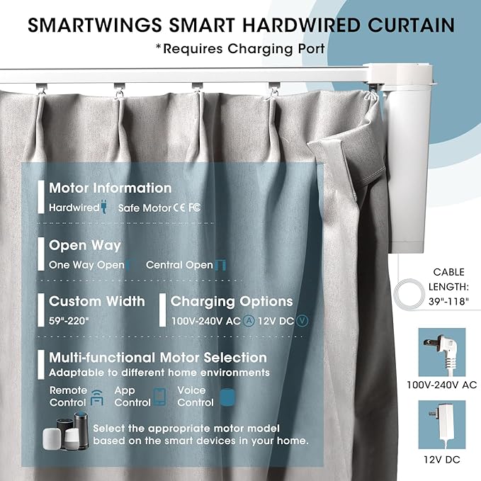 SmartWings Automatic Curtain Opener with Drapery, Motorized Vertical Blinds with Remote, Electric Closet Doors Sliding Panels Compatible with Alexa Google Homekit, 93% Blackout Light Grey