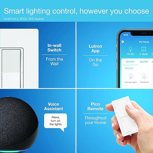 Lutron Claro Smart Light Switch for Caseta Lighting, for LED Lights, Fans, 5 Amp, Single-Pole/3-Way, Neutral Required, DVRF-5NSS-WH-9, White, 9 Pack