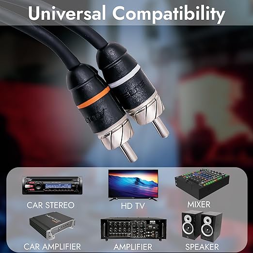 Elite Audio Premium Series 1.5ft. 2-Channel Car Audio RCA Short Cable – Double Shielded, Oxygen Free Copper, Noise Reducing Audio Cable for Amplifiers, Subwoofers, Speakers, Processors – PRM1.5