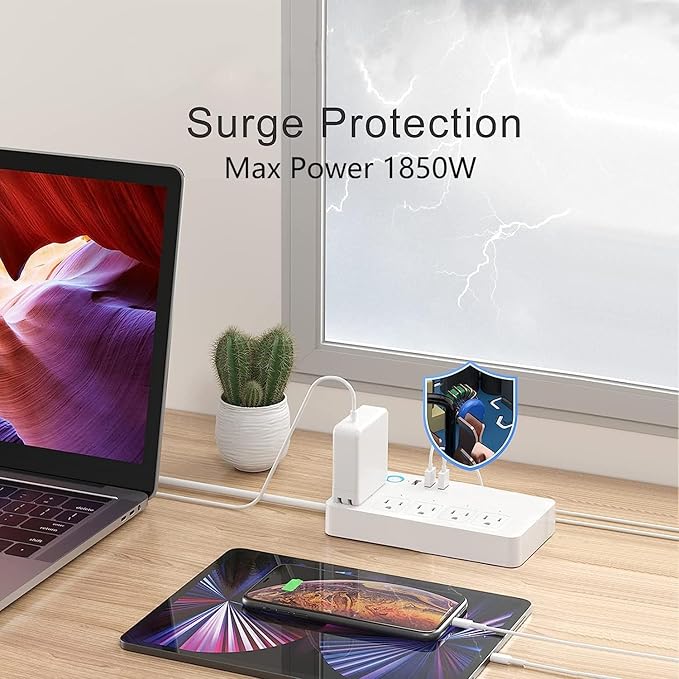UseeLink WiFi Smart Power Strip,Surge Protector with 3 USB Ports 1 Type C (PD 20W) & 4 AC Outlets Compatible with Alexa, Google Assistant Voice Control, No Hub Required White
