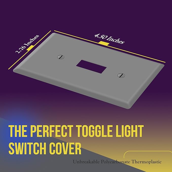 ENERLITES Toggle Light Switch Wall Plate, Size 1-Gang 4.50" x 2.76", Unbreakable Polycarbonate Thermoplastic, 8811-GR, Gray